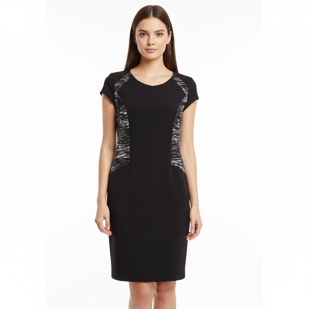 Calvin Klein Black White Abstract Short Sleeve Sheath Dress Size 8